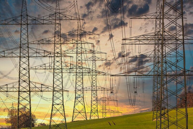 Electricity - electricity power lines sunset clouds